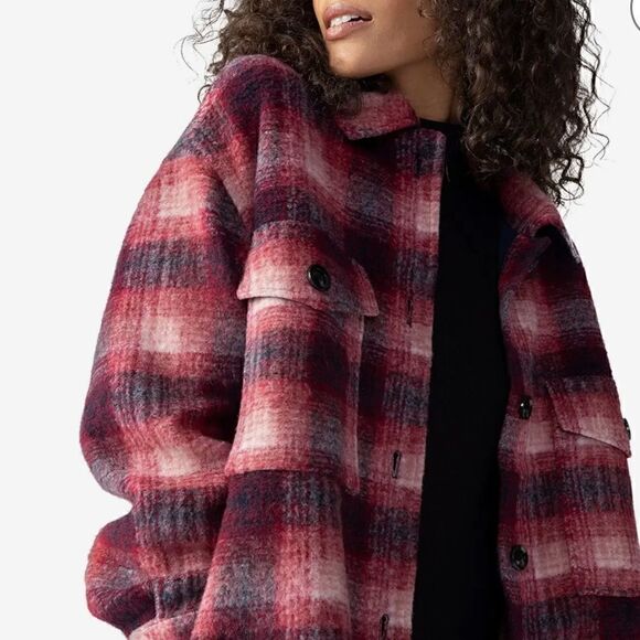 Sanctuary Plaid Town Jacket Woodland Plaid jacket coat burgundy size L New - Picture 10 of 15